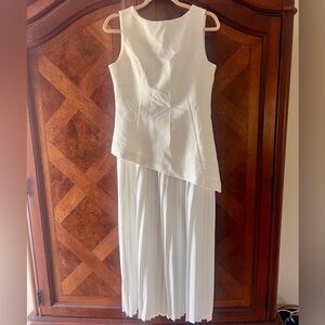 NWT COMMENSE White Sleeveless Asymmetric Pleated Midi Dress S